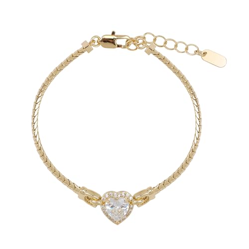 Bracelet for Women 14K Gold Plated Cubic Zirconia Bracelet, Classic Crystal Cuban Chain Bracelet, Delicate Snake Link Bracelet Gift for Her