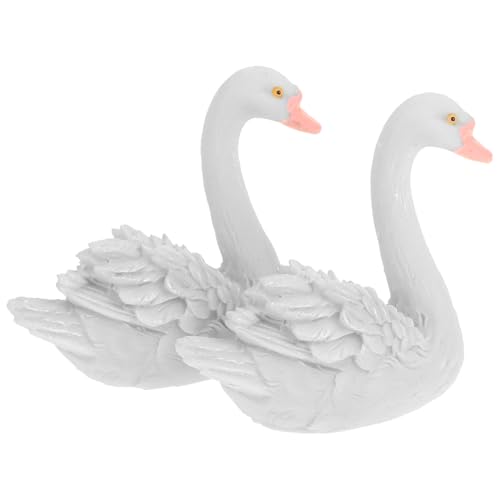 PAMINGONO 2 Stück Resin Schwan Figuren Weiß Wetterfeste Miniatur Deko für Garten Landschaft Haus...