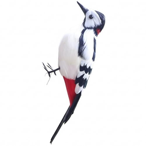 Statue d'oiseaux artificiels réalistes haut de gamme en plumes naturelles Woodpecker 12"