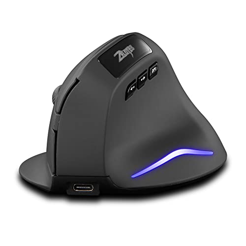 Zelotes Vertikale ergonomische kabellose Maus, optische USB-wiederaufladbare Maus, 2400 DPI, 6 Tasten Mäuse für Laptop, PC, (schwarz) – Bild 3