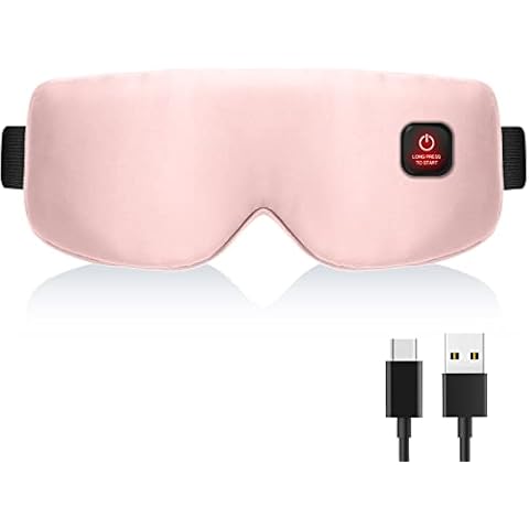 Heated Eye Mask Cordless for Dry Eyes, USB Eyes Heating Pad, Rechargeable, Real Silk, Sleep Mask for Men Women, Warm Eye Compress for Relief Stye, Blepharitis, Chalazion Pink Cover