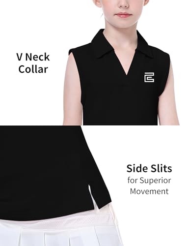 Image of EXARUS Girls Golf Polo Tennis Shirts Sleeveless Kids V-Neck Tank Tops | Equestrian UPF 50+ Quick Dry Clothes