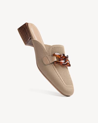 Image of NEWBELLA Mousse Fit Women Flat Mules Commute Pointed Toe Mules Flats Slip On Slides Walking Shoes, Beige 9
