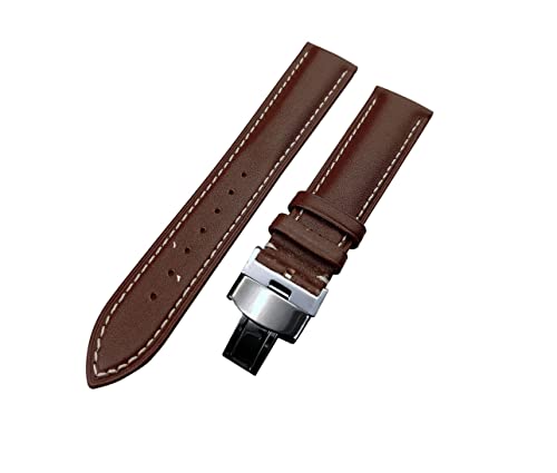 Image of 18mm 19mm 20mm 21mm 22mm 23mm 24mm Genuine Leather Butterfly Deployment Clasp Buckle Watch Band Strap Black Dark Brown TAN Blue Rose Black Gold White