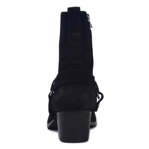 Image of Dress Boot for Men Leather Chukka Designer Boots Casual Heel Shoes Zipper-up by OTTO Zone JY002 Black Suede Belt 9