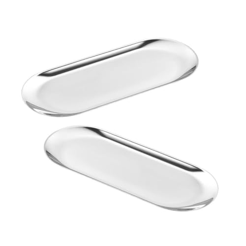 HOODANCOS Assiette Cuisine en Acier Inoxydable Argenté 2 Pièces pour Fruits et Salade, Plateau de Service Pratique pour Boulangeries et Anniversaires