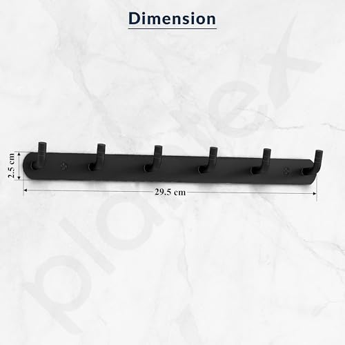 Image of Plantex Wall Hooks for Hanging Cloth /Stainless Steel Towel Hangers /Bathroom Robe Hooks /Door Hangers /Wall Hook Rack /Hook Rail for Hanging Keys - 6 Hooks (Pack of 3, Black)