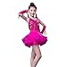 Hotfiary Girls Latin Rumba Samba Dance Dress Backless Spaghetti Straps Sequin Tutu Skirt Dance Outfits Ballroom Dancewear