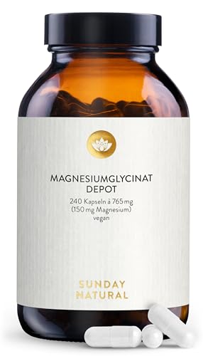 SUNDAY NATURAL® Magnesium Bisglycinat - 240 Kapseln - 300mg reines Magnesium pro Tagesdosis, Hochdosiert - Depot Magnesiumglycinat als organisches Aminosäurechelat - Laborgeprüft, vegan SUNDAY NATURAL® Magnesium Bisglycinat - 240 Kapseln - 300mg reines Magnesium pro Tagesdosis, Hochdosiert - Depot Magnesiumglycinat als organisches Aminosäurechelat - Laborgeprüft, vegan