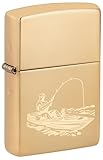 Zippo Sturmfeuerzeug - Fishing, High Polish Brass, Double Lustre - Nachfüllbar - Wiederverwendbar - Windfestes Design - Geschenkbox - Made in USA