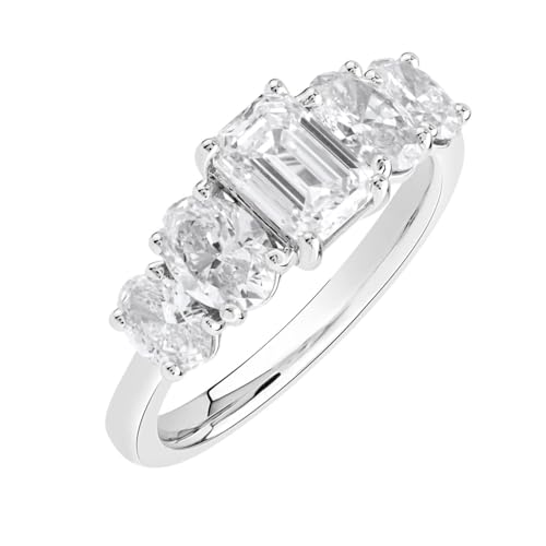 DEWBERRY IGI Certified 2.5 Cttw Lab Grown Diamond Five Stone Engagement Ring | 925 Silver Women Prong Set Diamond Ring Jewelry Gifts for Anniversary 14K Yellow or White Gold Plated (VS/F-G) Size 4-10