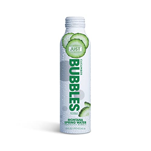 Image of JUST Bubbles Cucumber - Pure Premium Sparkling Spring Water in a Fully Recyclable Reusable Eco-Friendly Bottle - 100% Mountain-Sourced Carbonated Water with Naturally Occurring Minerals, 16 Fl Oz (Pack of 12)