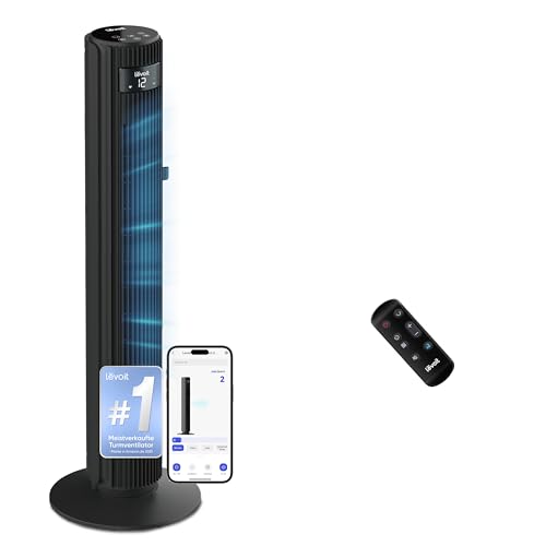 Levoit - Smart APP Turmventilator Leise-Ventilator für Schlafzimmer - 4 Modi/12 Stufen/12 Std Timer - Fernbedienung & Kühlung - 7,9m/s - Sensor & Sprachsteuerung Standventilator - Schwarz, 106 cm