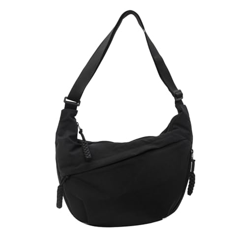 Bolsas transversais crescentes para mulheres, bolsa de mão espaçosa, bolsas transversais, bolsa Hobo de Nylon Slouchy Sling para compras no trabalho, Preto