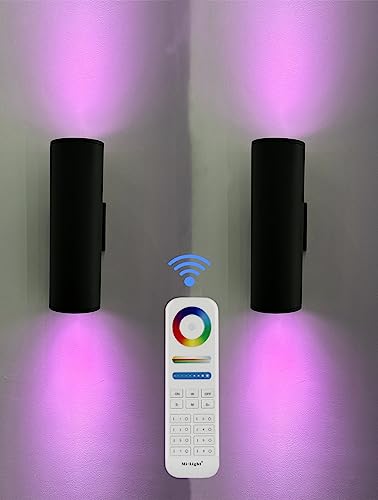 Bling Rf Remote Control Rgb Colour Changing Lighting Led Double Up And Down Outdoor Wall Light,White Temperature 2700K- 6500K Rgb+Cct Exterior Wall Lighting (2 Pack) #TOP2
