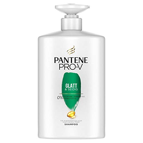 Pantene Pro-V Glatt & Seidig Shampoo für Widerspenstiges Haar, Pumpspender, Shampoo Damen, Haarpflege Glanz, Anti-Frizz Shampoo, Ohne Silikon, Beauty, XXL Shampoo Spender, 1 Liter
