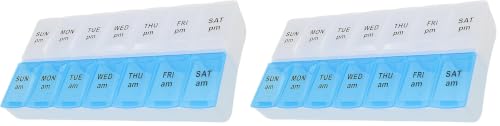Image of 7 Day Weekly Pill AM PM Organizer, ShysTech Large Pill Case Pill Box for Pills /Vitamin /Supplements /Medication (Blue /White) (Pack of 2)