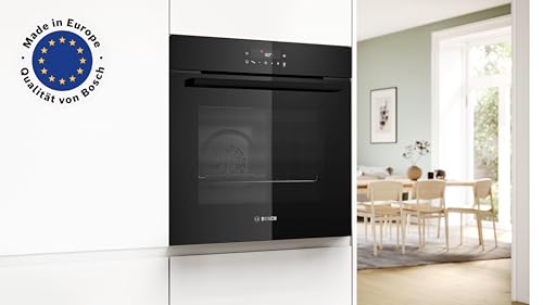 Bosch HBA571BB4 Serie 2 Einbau-Backofen, 60 x 60 cm, 71 Liter Garraum, Pyrolyse-Selbstreinigung, AutoPilot 10 Programme, 3D-Heißluft, LED Touch Control, Schwarz