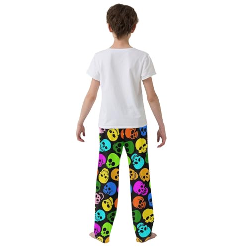 ZZXXB Colorful Skulls Boys Long Pants Soft Trousers Elastic Waist Kids Lounge Bottoms with Pockets S-XL3