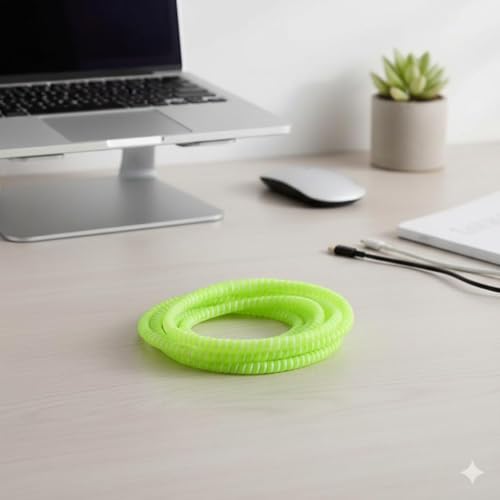 Image of Spiral Cable Protector, 150cm Cord Organizer for iPhone and Android Cables, Headphone and Charger Wire Protection Cover, Universal Device Compatible (Green)