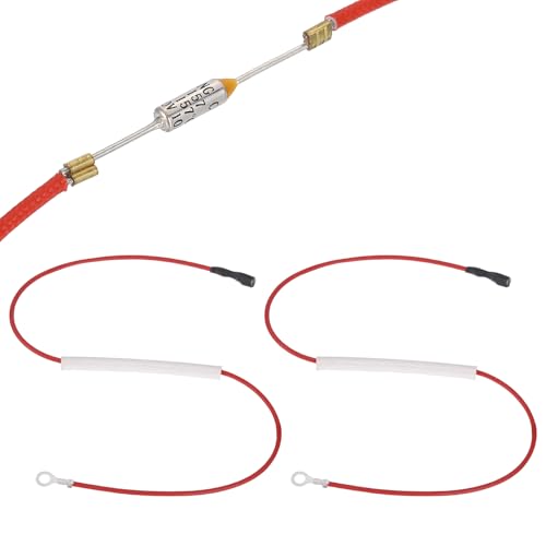 sourcing map 2Pcs Universal Rice Cooker Temperature Fuse, 157°C 10A 250V Metal Thermal Fuse with Terminal and Ring Terminal Fiberglass Sleeving for Electric Pressure Cooker Repair Part