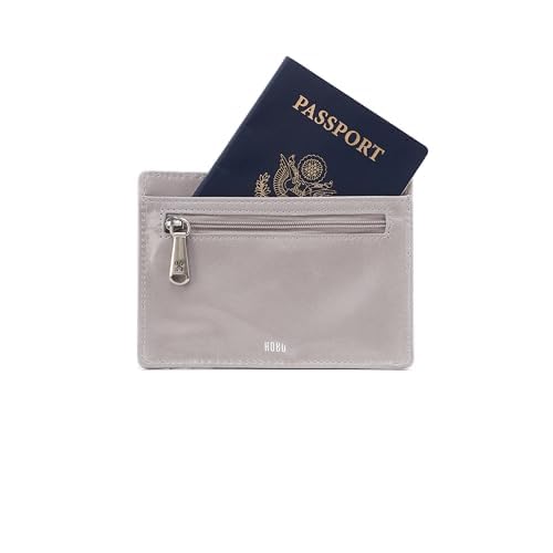 Image of HOBO Euro Slide Leather Wallet with Passport Holder for Travel, Card and Cash Organizer, and Zipper Pocket, Light Grey