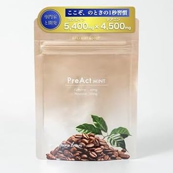 PreAct Mint Energy Tablet with Strong Mint Flavor Charges in 1 Second! Wake Up Motivated and Focused! Caffeine 0.2 oz 60 mg, Theanine 0.2 oz 50 mg per capsule, refreshing mint flavor, abundant energy ingredients cafe, preact mint