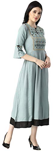 Image of OM SAI LATEST CREATION Women's Ruby Rayon Foil Printed Long Anarkali Kurti