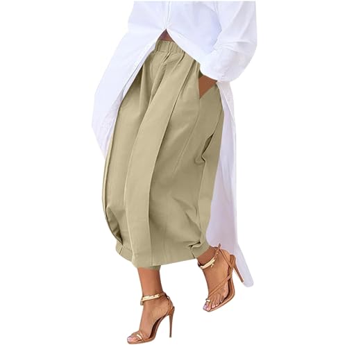 Women's Capris Casual Wide Leg Pants Baggy Summer Cropped Trousers Stylish Palazzo Pants for Work Daily Khaki