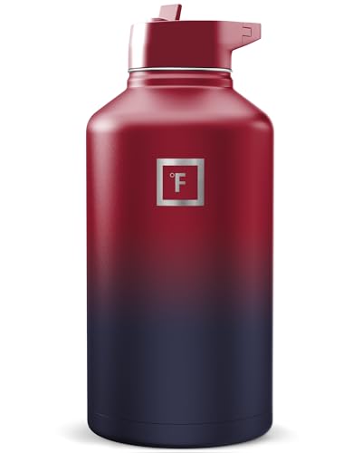 Image of IRON FLASK Camping & Hiking Hydration Flask with Straw, Wide Mouth Insulated Stainless Steel Sports Water Bottle - Dark Rainbow 64 oz - Straw (1 Lid)