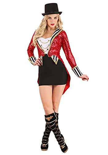 Fun Costumes Sequin Sexy Ringmaster Costume for Women Lion Tamer Costume Adult Outfit Red/Black Medium