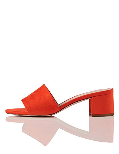 find. Wide Fit Simple Block Heel Mule Sandalias con Punta Abierta, Orange Coral, 37 EU