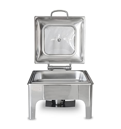 Image of Malabar Stainless Steel Electric Chafing Dish with Transparent Lid, Rectangular Chafing Dish Set with Hydraulic Lid, Mirror Finished Buffet Food Warmer (Non Electric, 6 LTR)