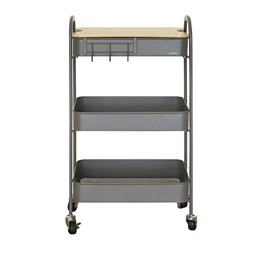 mottole キッチンワゴン 3段 スリム 天板 キャスター付き 簡単組み立て 工具不要 スチール 作業台 キッチントローリー 取っ手付き キッチンラック ランドリー 隙間 ネイル おむつ 趣味 収納 おしゃれ MTL-S010-GY グレー