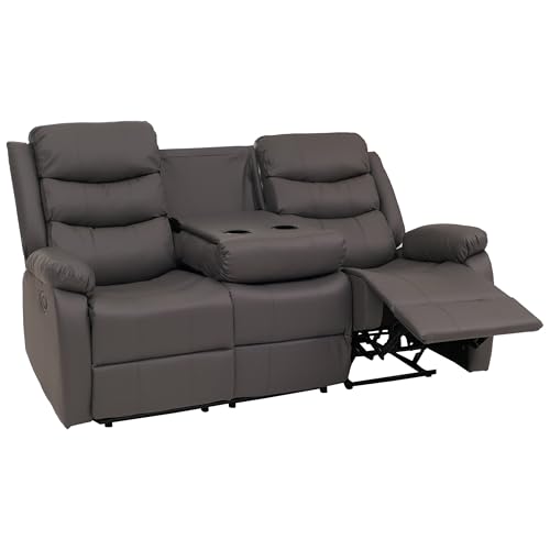 Mendler 3er Kinosessel HWC-O62, Relaxsessel Fernsehsessel mit Armlehne Getränkehalter, Liegefunktion Kunstleder - grau