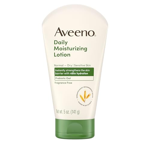 Aveeno Daily Moisturizing Body Lotion For Dry, Sensitive Skin, Non-Greasy, Light & Creamy, Fragrance-Free, With Prebiotic Oat, Nourishes & Strengthens Skin's Moisture Barrier, 5 oz