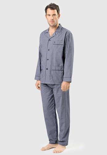 El Búho Nocturno Mens Pajama Set Long Sleeve Woven Poplin Checkered Pajama Set for Men, 60% Cotton, 40% Polyester, Blue 1543, XL2