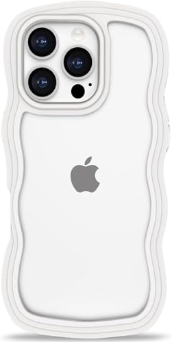 Image of GoldKart iPhone 16 Pro Case Wavy Edge Clear Back Design, Anti-Slip Grip Cute Wave Curly Frame Shape Shockproof Soft TPU & Hard PC Bumper Protective Phone Case Cover for Women Girls - White