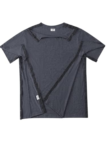 Image of Post Shoulder Surgery Shirts for Men Tear Away Recovery Short Sleeve Full Open Side Snap Chemo Adaptive Shirt