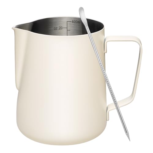 Comparison: Best Frothing Pitcher For Latte Art 8 Amrules Milk Frothing Pitcher, 20oz Milk Frother Cup with Clear Scale, 304 Stainless Steel Cappuccino Espresso Machine Accessories for Barista Coffee Bar with Latte Art Pen, White