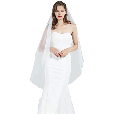 BEAUTELICATE Bridal Wedding Veil 1 Tier For Women Cut Edge Knee Chapel Length With Comb Ivory White Cover