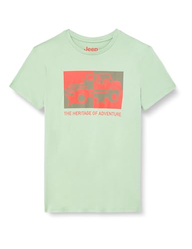 JEEP J Man T-Shirt The Heritage of Adventure Large Print J24s Camiseta de Manga Corta, Jade pálido, S Hombres