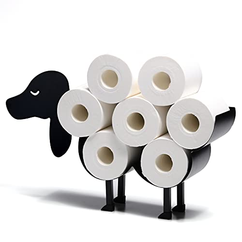 Sheep Toilet Paper Holder Black Metal Bathroom Tissue Storage Wall Mounted Free Standing Shelf 8 Rolls Jumbo Novelty Waterproof Iron Wipes Shelves Floor Stand（Dog） #TOP6