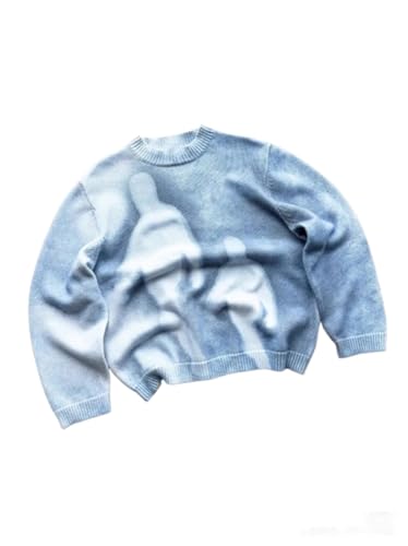 Vintage Knit Sweater Graphic Print Pullovers Oversized Round Neck Sweater Unisex Autumn Streetwear