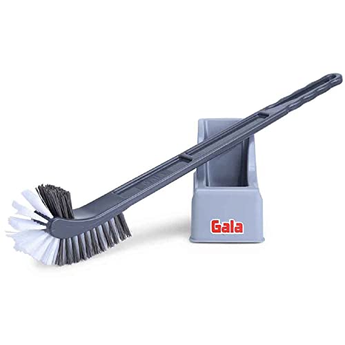 Gala Double Hockey Shape Toilet Cleaner Brush with Holder Stand, Toilet Cleaning Brush for Western and Indian Toilet, Bathroom Brush for Toilet Cleaning (Gray,Pack of 1) (Image - 1)