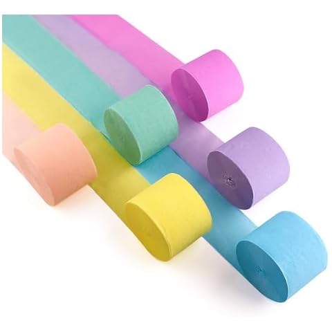 Acoavo Large Crepe Paper Streamers 6 Rolls 2.2 Inch x 123 Ft/Roll Party Streamers for Party Backdrop Craft Tissue Paper Party Decorations Wedding Birthday Graduation Decor DIY Supplies - Macaron Cover