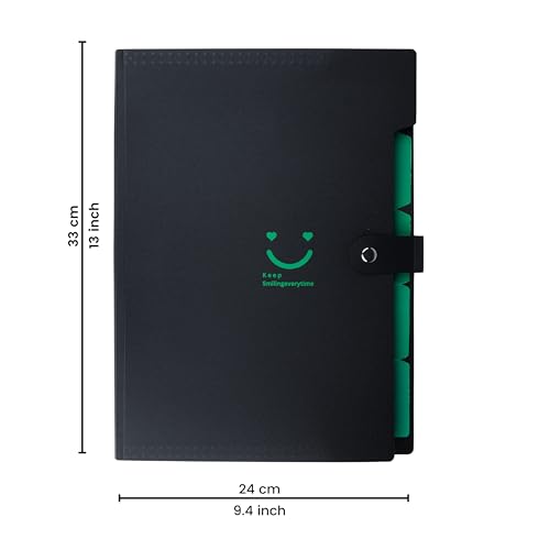 Image of SPS 5 Pocket Expanding File Folder Smile Design - Fits A4 & Letter Size Document Organizer, Accordion File Folders, File Holder for Office, School & Home Use - Green (Pack of 4)