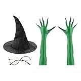 [Moonlove] ハロウィン 魔女帽子 長い爪付き手袋 メガネ 3点セット 魔女コスプレ衣装 パーティーハット とんがり帽子 グリーン 爪付き手袋 ロンググローブ レディース 魔法使い 巫女 悪魔 幽霊 仮装 変装 いたずら 小道具 イベント パーティー 文化祭 学園祭