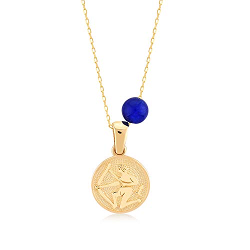 GELIN 14k Solid Gold Coin Sagittarius Horoscope Zodiac Pendant Necklace | Astrology Birthstone Jewelry for Women