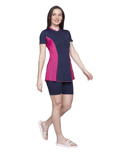 Image of ZIUM 4-Way Lycra one Piece Women Swimsuit: A-line with Attached Cycling Shorts & Padded with Lining